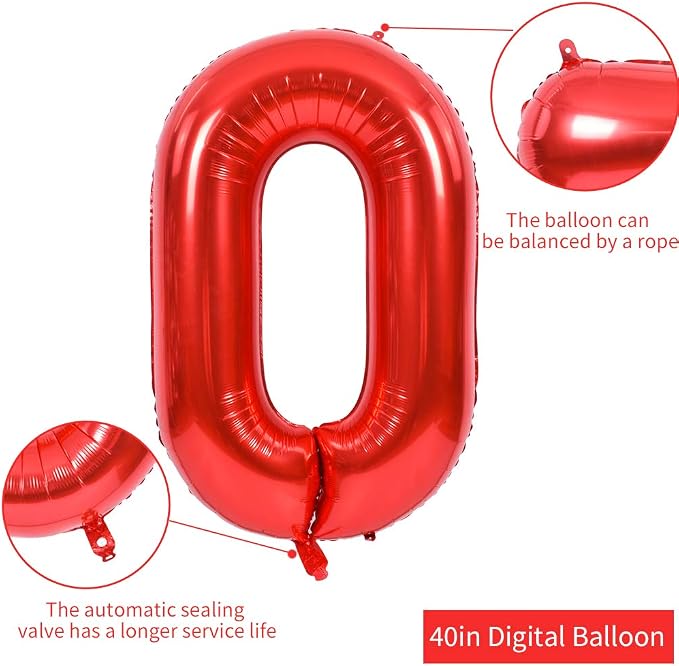 TONIFUL 40 Inch Red Number 0 Balloons Large Foil Milestone Birthday Decor | Red - Image 2