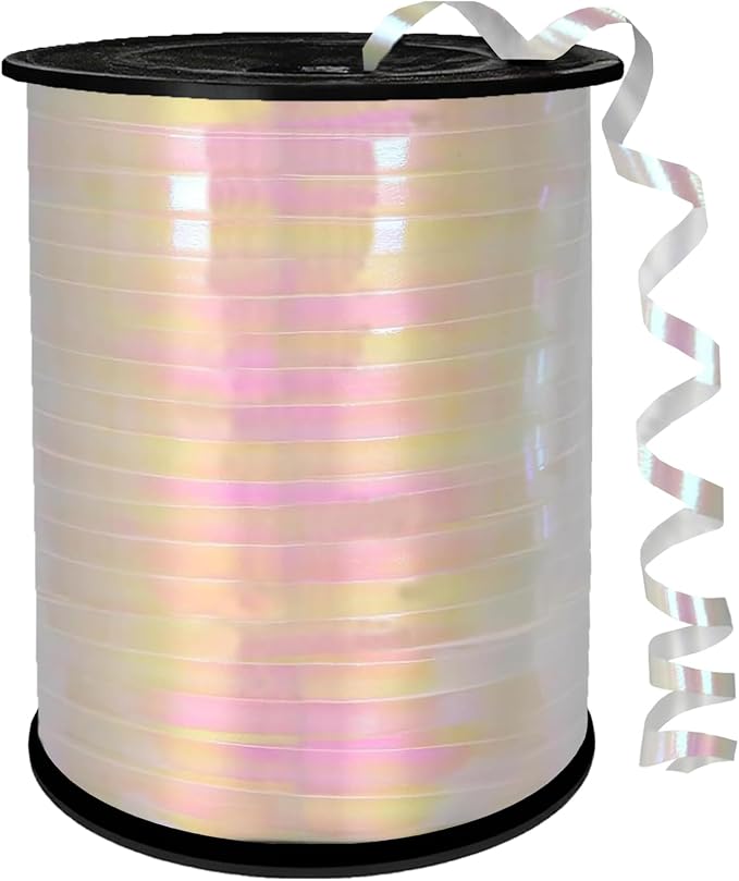 Iridescent Curling Ribbon White Holographic Curly Balloon Ribbon，500 Yard，1/5" by SXDMHYB