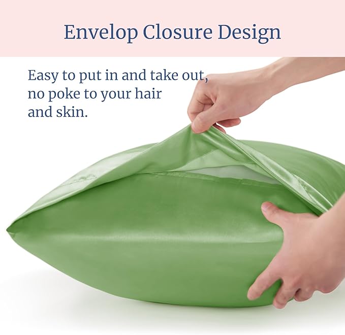 BEDELITE Satin Pillowcase for Hair and Skin, Super Soft Similar to Silk Pillow Cases 4 Pack with Envelope Closure, Cooling Pillowcases for Women Men (20"x26" Standard Size, Sage Green)