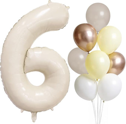 Cream Number 6 Balloon 40 Inch Beige Nude Number 6 Balloon by LEBERY