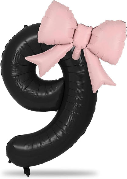 40 Inch Black Number 9 with Pink Bow Balloon, Giant Self Inflating Black Foil - Image 8