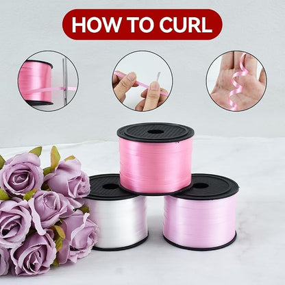 TONIFUL Pink, Light Pink and Silver Curling Ribbon Balloon String | 300 yards - Image 4