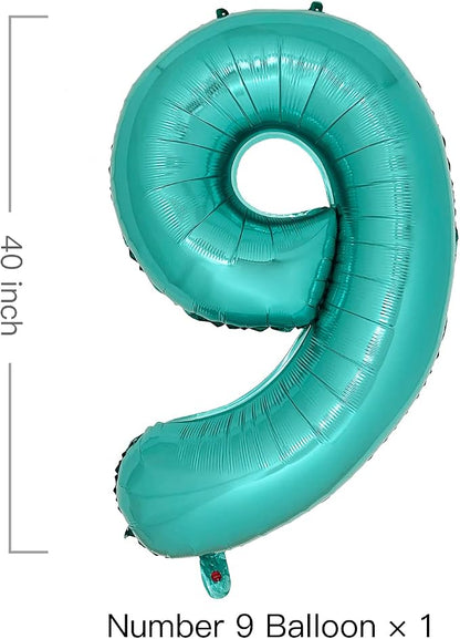Teal Number 9 Balloons 40 Inch Large Turquoise Blue Foil Balloons - Image 2