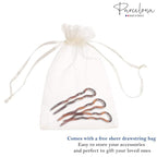 Parcelona French Sleek Brown Tortoise Shell Large 3 1/2" Celluloid Made in France Set of 3 Wavy Crink U Shaped Chignon Hair Pins Updo Bun Pin Sticks for Women and Girls