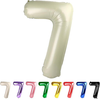 7 Balloon Numbers Party Decorations, 40In Cream Balloons by Mluchee