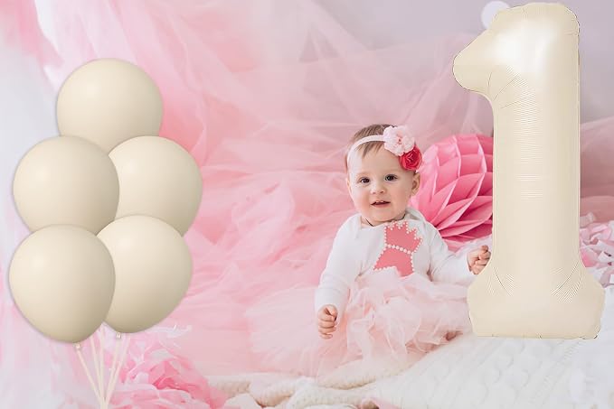 40 Inch Beige Large Number 1 Foil Balloon Set | - Image 2