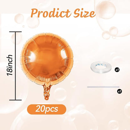 20PCS Orange Round Shaped Foil Balloons, 18 Inch Round Foil Balloon, Round - Image 2
