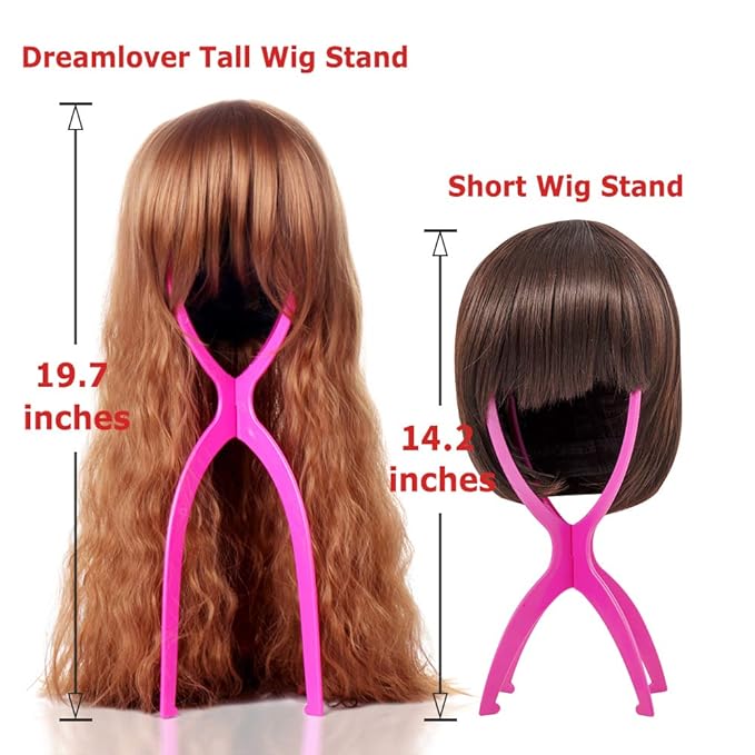 Dreamlover Portable Tall Stands for All Wigs, Collapsible Wig Dryer for Travel, Hot Pink, 2 Packs