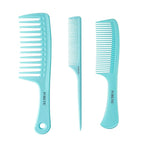 Hair Comb 3-in-1 Plastic Hair Comb Set For Women, Men - Wide Tooth, Rat Tail, and Regular Tooth Detangling Hair Combs for All Hair Types-Blue