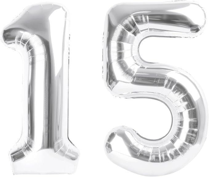 15 Balloon Number 40 Inch Silver Balloons by Mluchee