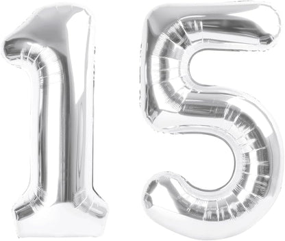 15 Balloon Number 40 Inch Silver Balloons by Mluchee