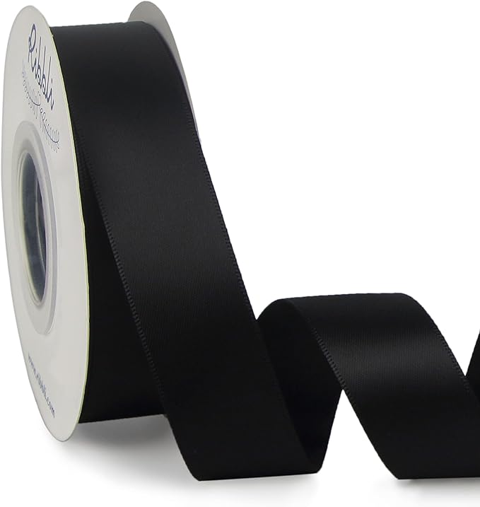 Ribbli Double Faced Black Satin Ribbon, 1” x Continuous 25 Yards, Use by Ribbli