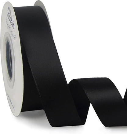 Ribbli Double Faced Black Satin Ribbon, 1” x Continuous 25 Yards, Use by Ribbli