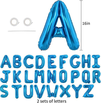 TONIFUL Blue Letter Balloons 2 Set 16 Inch A-Z Custom Alphabet Banner | 52 Pcs - Image 2