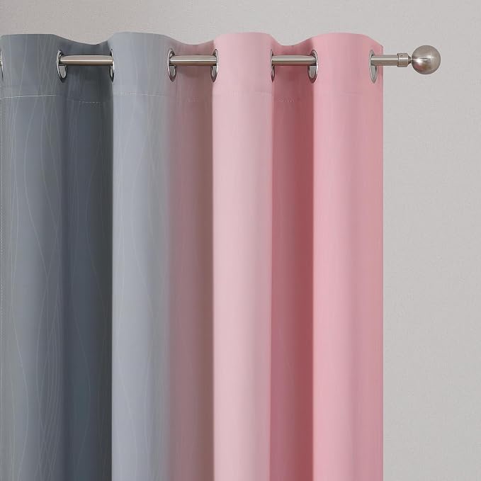 Pink and Grey Blackout Curtains 54 inches Long, Ombre Full Room Darkening - Image 4