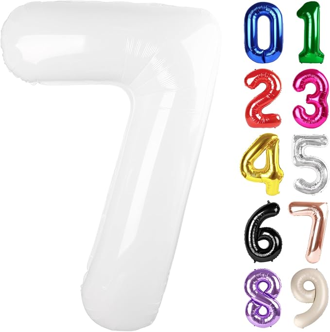 7 Balloon - White Birthday Number Balloons, 40 Inch Decorations Men Women | by ALPHADELTAPI