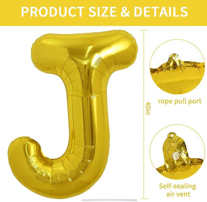 TONIFUL 40 Inch Large Gold Letter J Foil Balloons Alphabet Balloons | Giant - Image 2