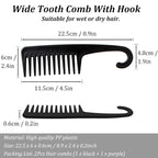 2PCS Large Wide Tooth Comb, Shower Combs with Hook for Wet Curly Hair, Premium Big Hair Brush Combs to Detangle Curls, Women Detangler Comb for Detangling Wigs, Styling Dry Thick Long Cabello
