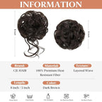 CJL HAIR 2PCS Messy Bun Hair Pieces Wavy Curly Synthetic Updo Chignon Fake Scrunchies Ponytail Extension for Women Dark Brown
