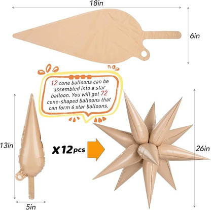 72 PCS Brown Cream Caramel Star Balloons, Big 26 Inch Foil Beige Neutral Tan - Image 3