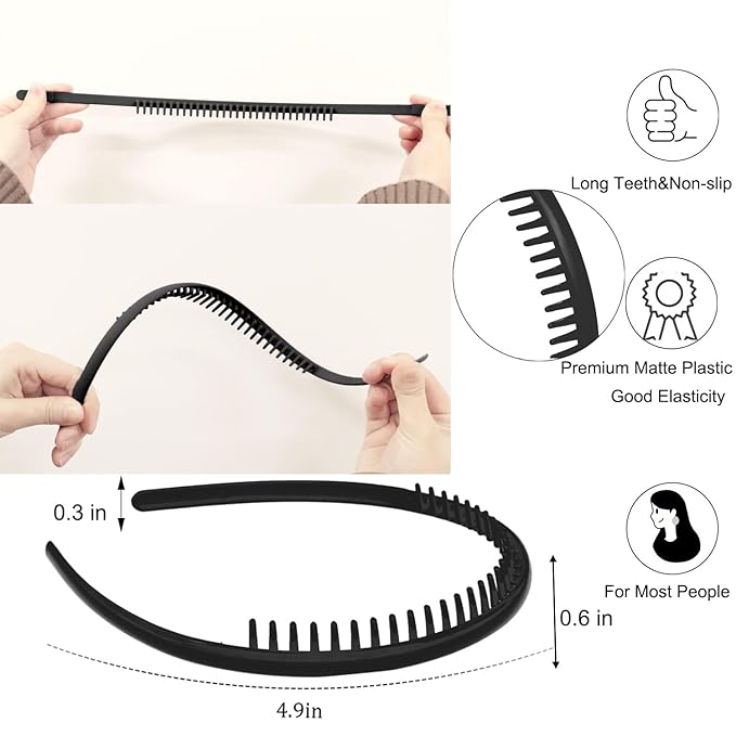 LAPOHI 8 PCS Non Slip Fashion Effortless Plastic Headbands with Teeth Comb Skinny Hair Bands for Women Men Teen Girls,Short Teeth Morandi