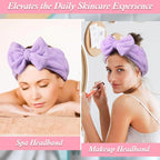 Shintop Spa Headband, Soft Makeup Headband with Cute Bow Elastic Face Wash Hairband for Skincare Facial Mask Showers（Purple）