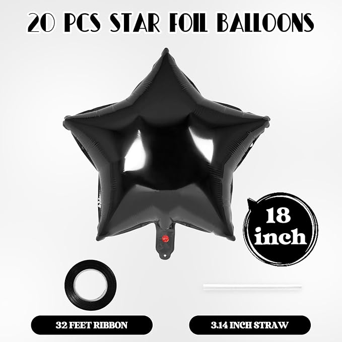 20 Pcs Star Balloons, 18 Inch Black Star Foil Balloons, Stars Shaped Balloon - Image 2