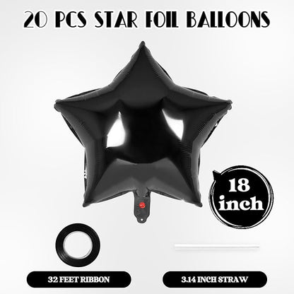 20 Pcs Star Balloons, 18 Inch Black Star Foil Balloons, Stars Shaped Balloon - Image 2