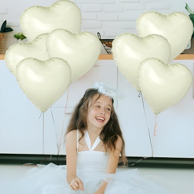 White Heart Ballloons, 18 Inch Foil Love Heart Shaped Balloons 12Pcs Creamy - Image 4