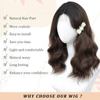 Ombre Brown Wig for Women, 18 Inch Middle Part Wavy Curly Wigs Synthetic Heat Resistant Soft deep wave Wig for Women Daily Use (Ombre Brown, 18 Inch)