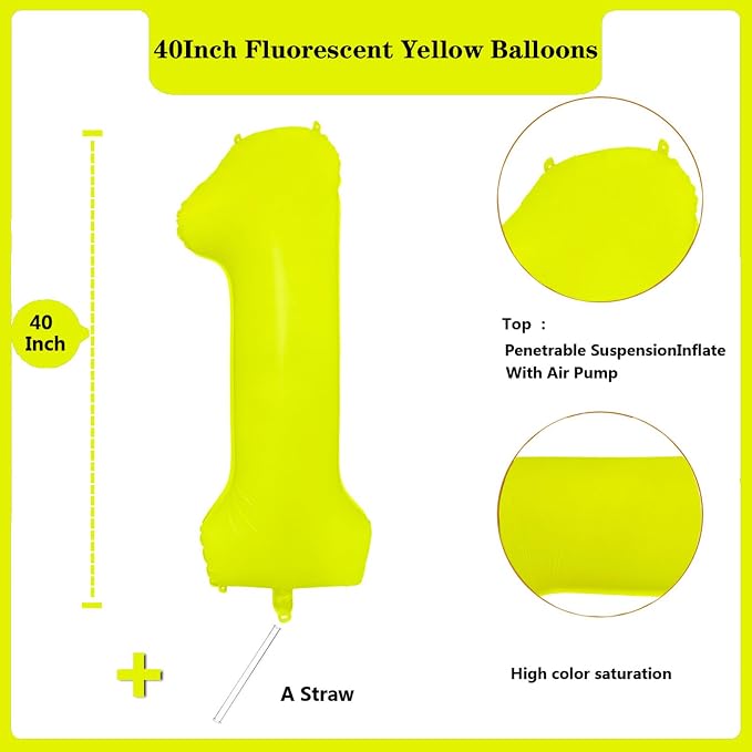 Fluorescent Yellow Number Balloon 40 inch Giant Foil Helium Balloons Yellow - Image 2