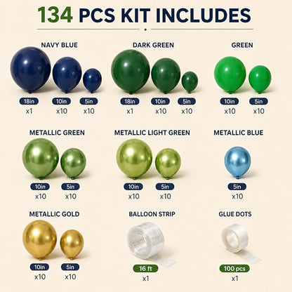 134Pcs Blue and Green Balloon Garland Kit, Dinosaur Helium Latex Balloons - Image 3
