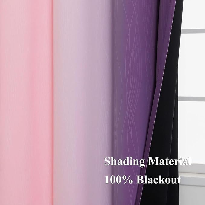 Pink and Purple Ombre Short Blackout Curtains 36 Inch Long, Thermal Insulated - Image 5