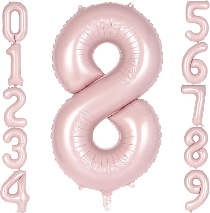 Light Pink Number 8 Balloon, 40 Inch Giant Mylar Number Balloons, Large Foil by AIQINHU