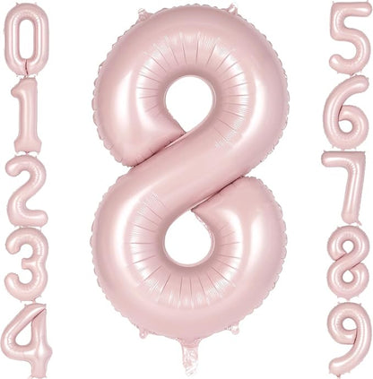 Light Pink Number 8 Balloon, 40 Inch Giant Mylar Number Balloons, Large Foil by AIQINHU