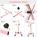 JOSTZHXIN Salon Tray, Height Adjustable Salon SPA Service Tray, Hairstylist Rolling Tray, Premium Aluminum Tattoo Tray, Pink Rolling Trolley