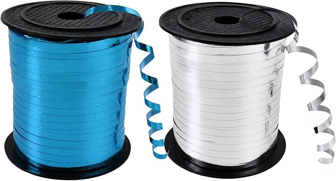 TONIFUL 500 Yards Shiny Blue and Silver Curling Ribbon Balloon String | Balloon by TONIFUL