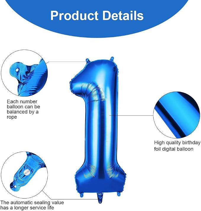 OFFCUP 40 Inch Blue Number 1 Balloon - Image 3