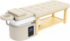pouseayar Stationary Head Spa Massage Table with Water Cycle & Fumigation Salon Equipment for Beauty Head Spa Physical Therapy Massage, Wood Frame, Beige Gray PU Leather