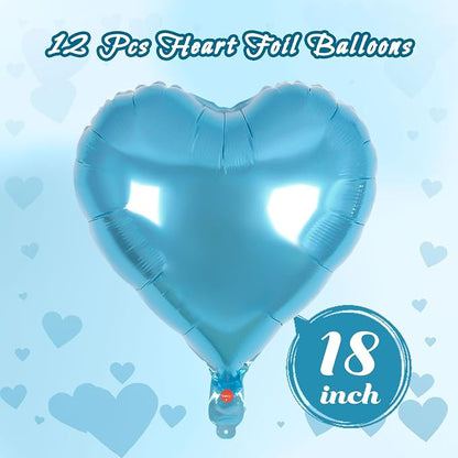 12 Pcs Light Blue Heart Balloons, 18 Inch Heart Foil Balloons Love Balloon - Image 2