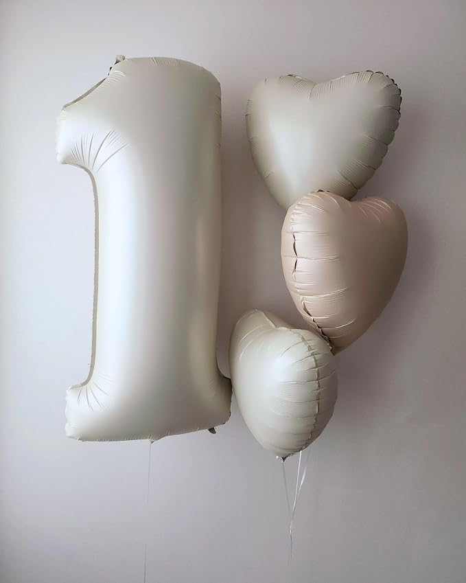 Cream White Beige Heart Balloons, 18Inch Retro Apricot Helium Polyester Film - Image 6