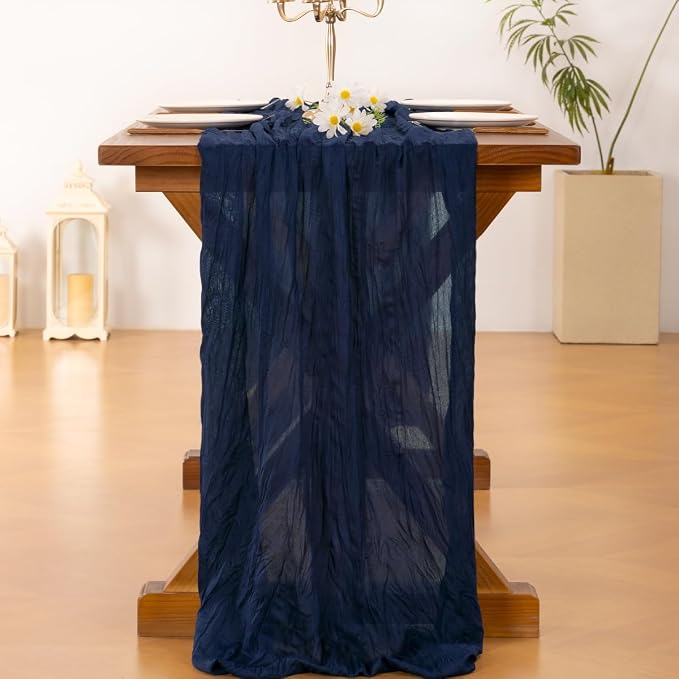 Cheesecloth Table Runner Summer Boho Wedding Birthday Party Home Decor | Navy - Image 3