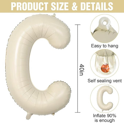 Cream C Letter Balloons, 40 Inch Letter C Balloon Beige, Helium Custom Letter - Image 2