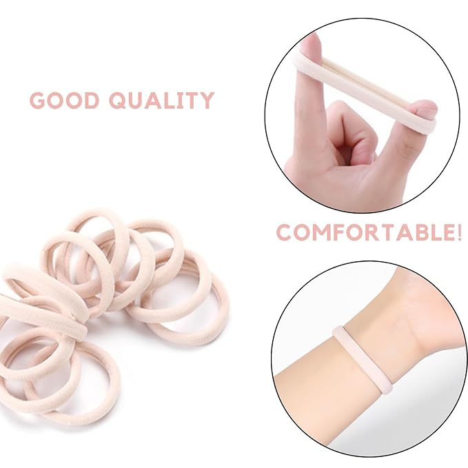60 Pcs 2 Inch Neutral No Damage Hair Ties for Women Thick Hair, Large Soft Seamless Nylon Fabric Elastic Hair Ties Ponytail Hair Holders Hair Elastics Hair Band for Women