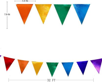 Rainbow Party Decorations Colorful Metallic Fabric Triangle Pennant Banner Flag - Image 2