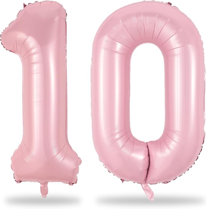 Pastel Pink 10 Balloons Number, 40 Inch Foil Number 1 & 0 Balloons by Lingqiang