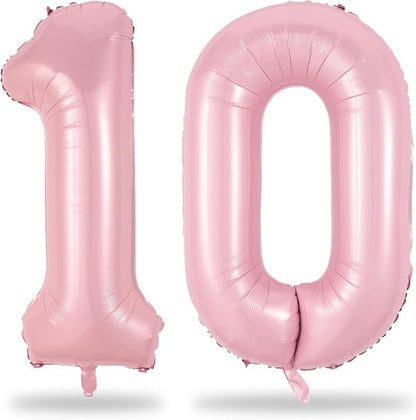 Pastel Pink 10 Balloons Number, 40 Inch Foil Number 1 & 0 Balloons by Lingqiang