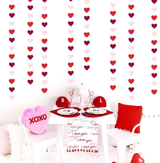 Burgundy-Red Light-Pink Valentines Party-Decorations Heart-Garland - 52ft - Image 6