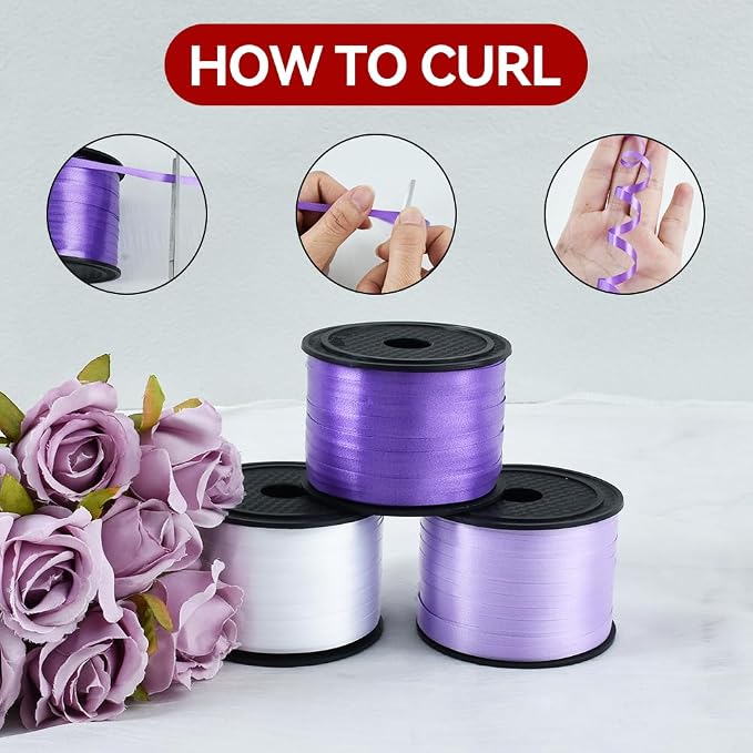 TONIFUL Purple, Light Purple and Silver Curling Ribbon Balloon String | 300 - Image 4