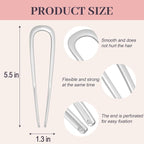 2PCS 5.5Inch French Hair Pins Large U-Shaped Pins for Women and Girls Fashion Metal Hair Pin French Twist Hair Pins for Buns, Updos,Stylish and Functional(set3-silver)
